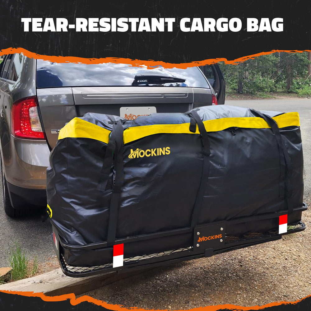 Mockins cargo bag with yellow-flap visibility and adjustable straps to prevent shifting