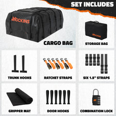 Mockins 10-year warranty badge on sturdy roof bag