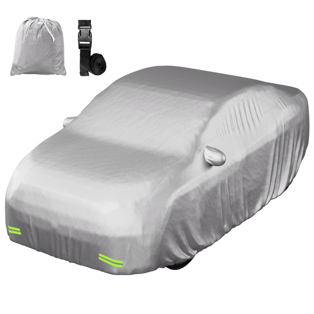 Mockins sedan car cover with straps and reflectors for secure, visible protection.