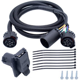 MOCW 7-Pin trailer harness extension in truck bed enables easy fifth-wheel wiring setup.