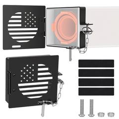 MODELAUTO aluminum RV bumper end cap close-up showing secure hose storage