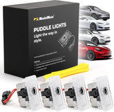 ModelMate Tesla logo puddle light on front left door emits crisp LED glow for safer night entry