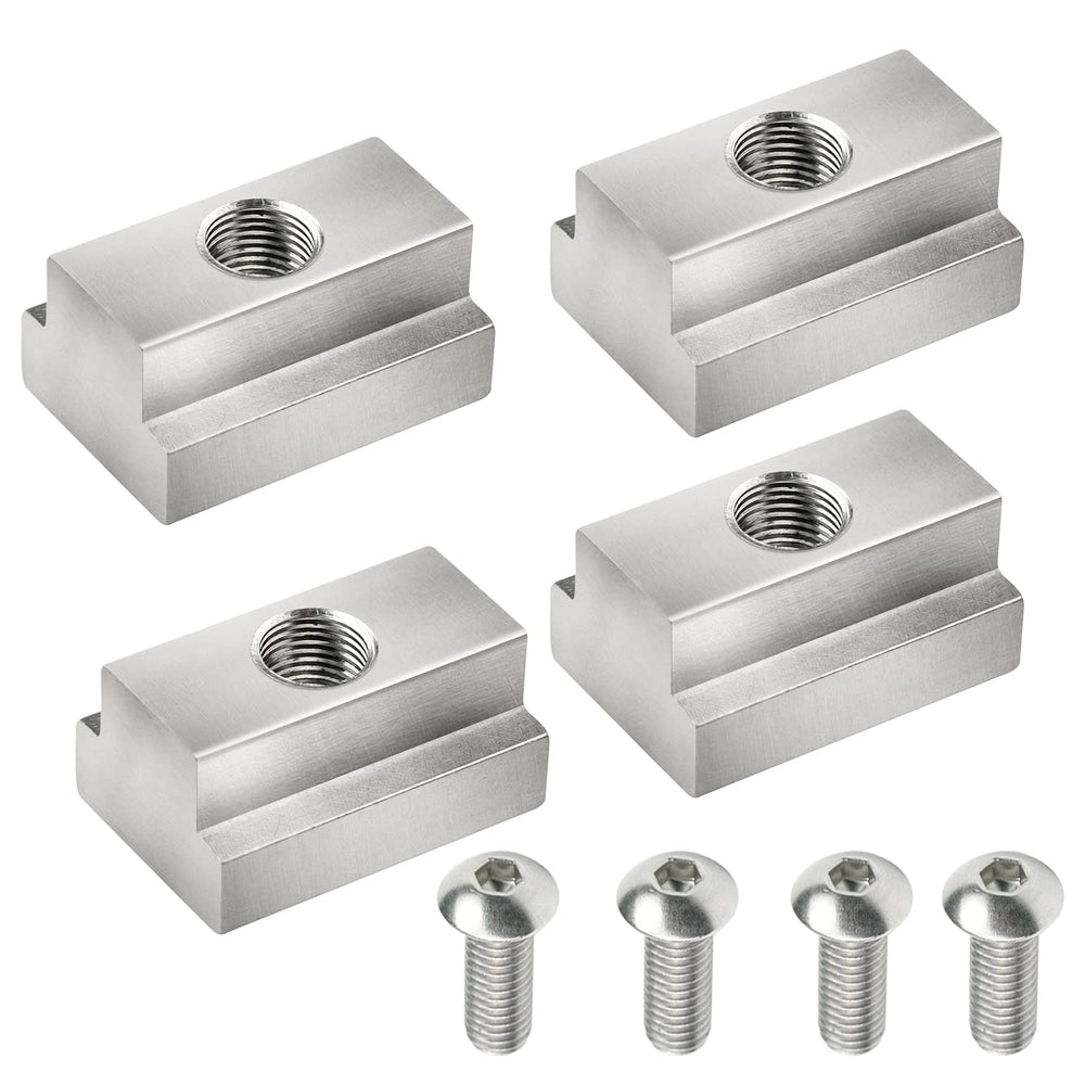 Eight MOEBULB t-slot nuts ready for easy rail mounting on trucks.