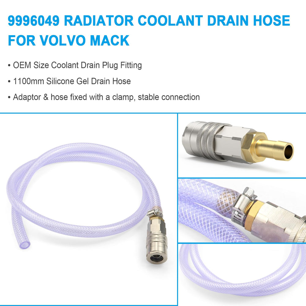 MOEBULB drain hose attached to Volvo radiator drain fitting.