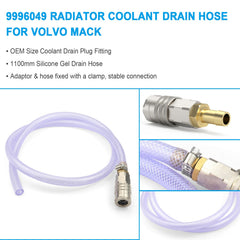 MOEBULB drain hose attached to Volvo radiator drain fitting.