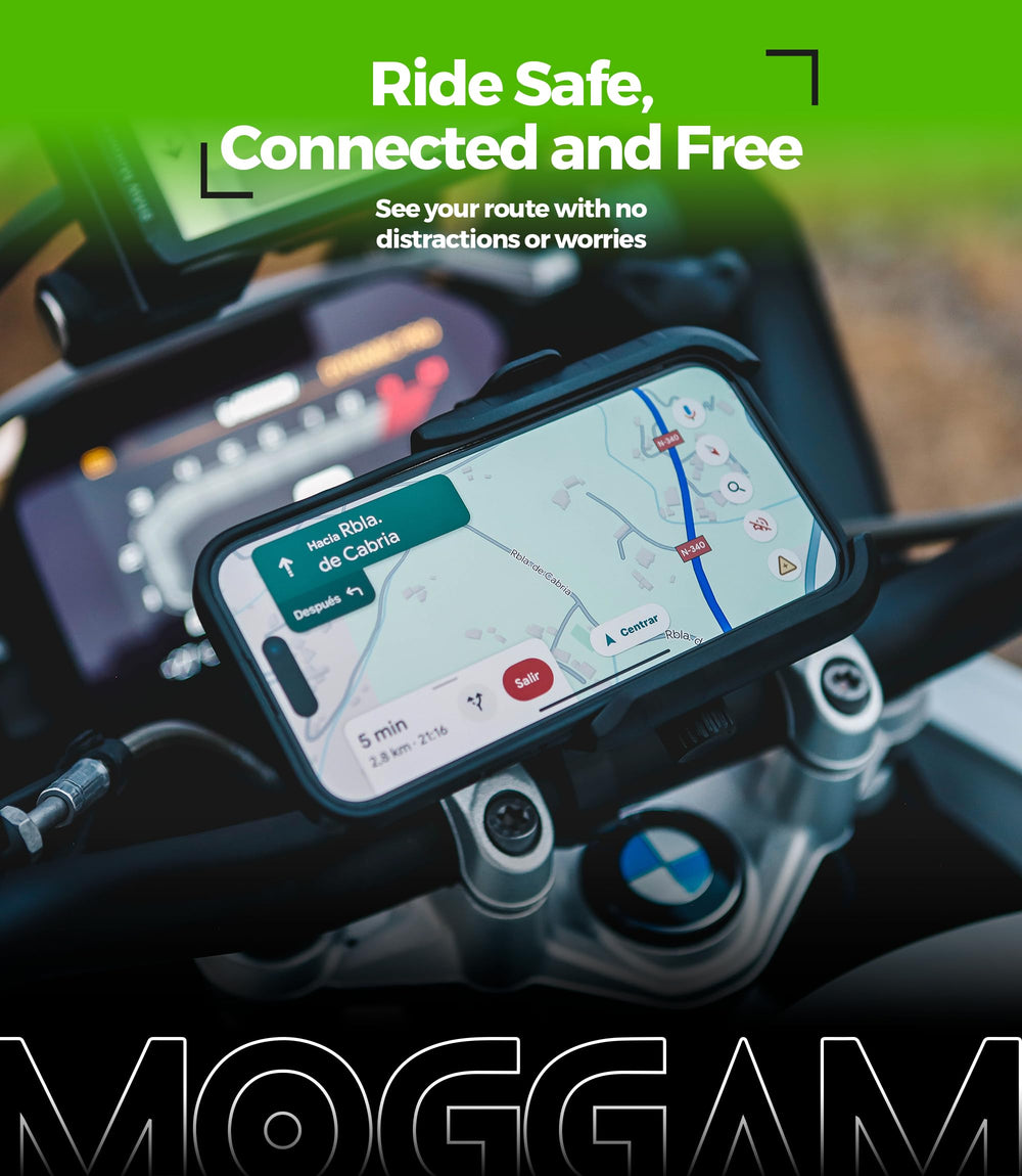 MOGGAM dual handlebar mirror clamp secures devices on bikes