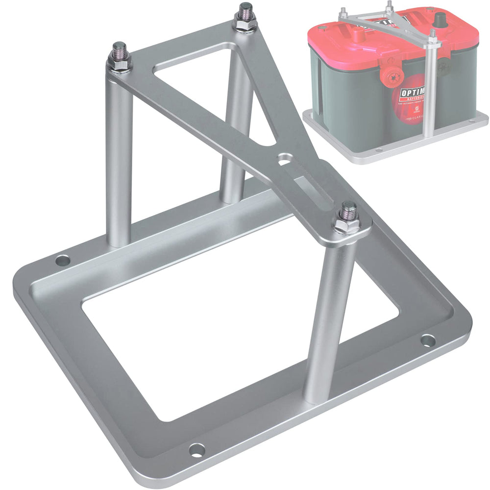 Moker battery tray for Optima front view showing secure mounting for rugged use.