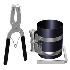 Moker piston ring compressor tool with adjustable band for universal compatibility.