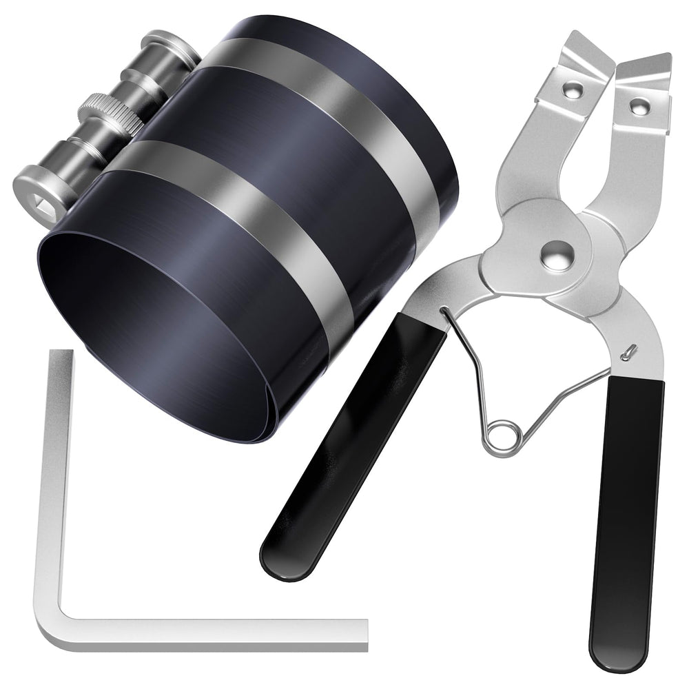 Moker piston ring pliers demonstrate easy installation and removal of rings.