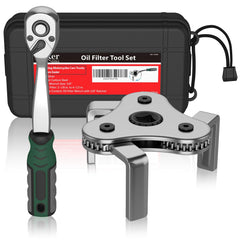 Moker universal oil filter wrench with adjustable body for versatile engine fit.