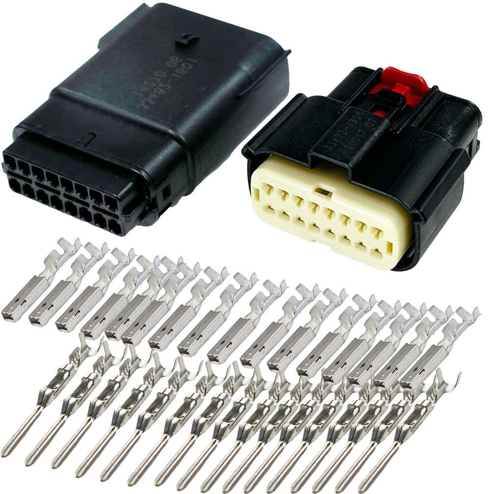 Molex MX150L 16-pin sealed connector Harley Black with IP67 protection for harsh environments.