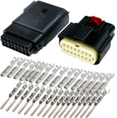 Molex MX150L 16-pin sealed connector Harley Black with IP67 protection for harsh environments.