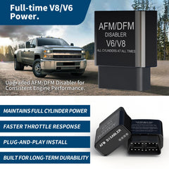 Momao AFM/DFM Disabler connected to the OBD‑II port in the vehicle.