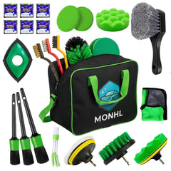 MONHL 26Pcs car detailing kit in case for comprehensive interior and exterior cleaning on the go.