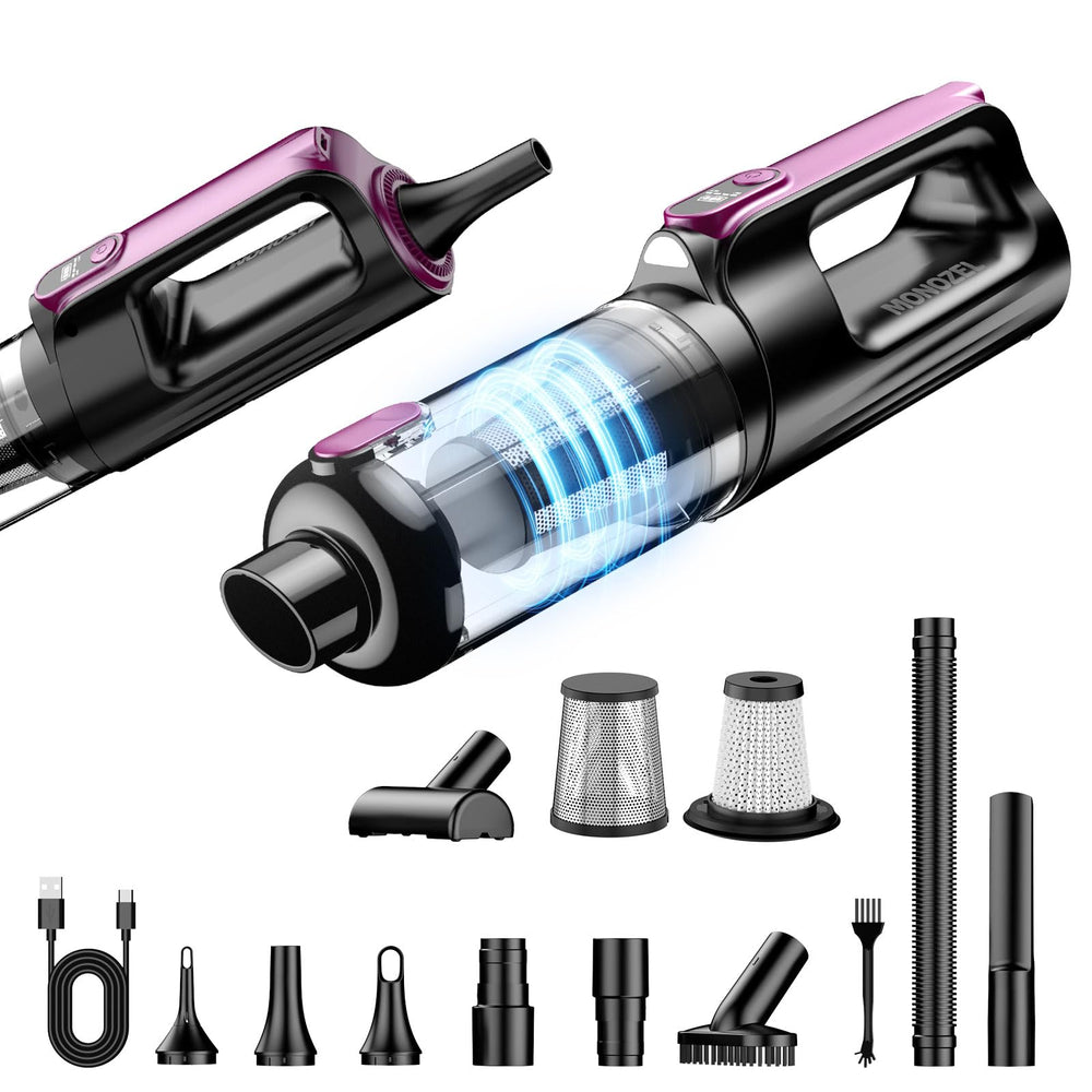 MONOZEL cordless handheld vacuum in use in car with strong suction