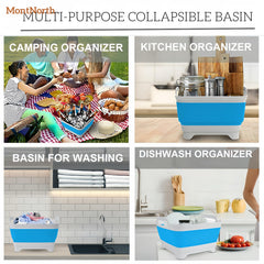 MontNorth portable kitchen sink in blue, ideal for camping and RV life.