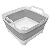 MontNorth collapsible wash basin with drain plug for easy outdoor dishwashing.