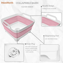 MontNorth wash basin dimensions 12x12 inches; folds compactly.