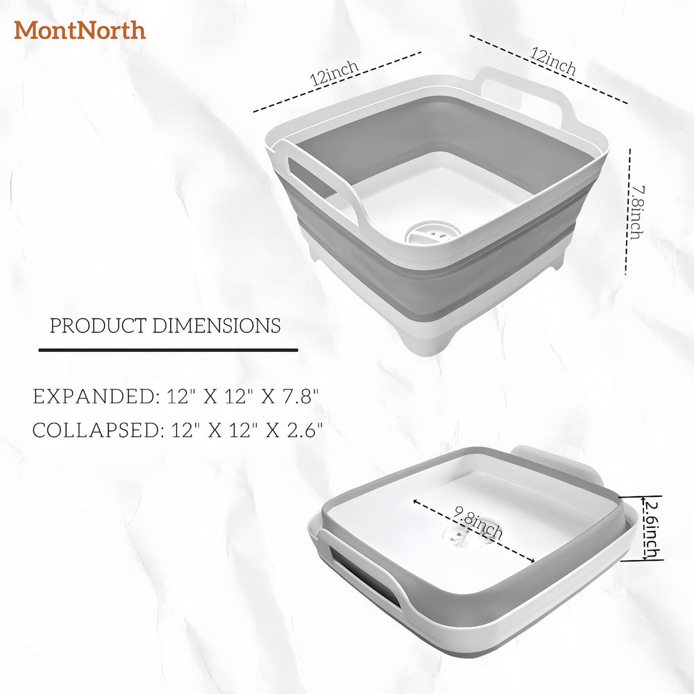 Compact folded basin saves space in RV or backpack.