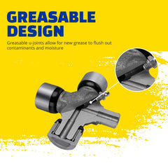 MOOG 330 greaseable U-joint assembly demonstrating rugged construction ready for installation.