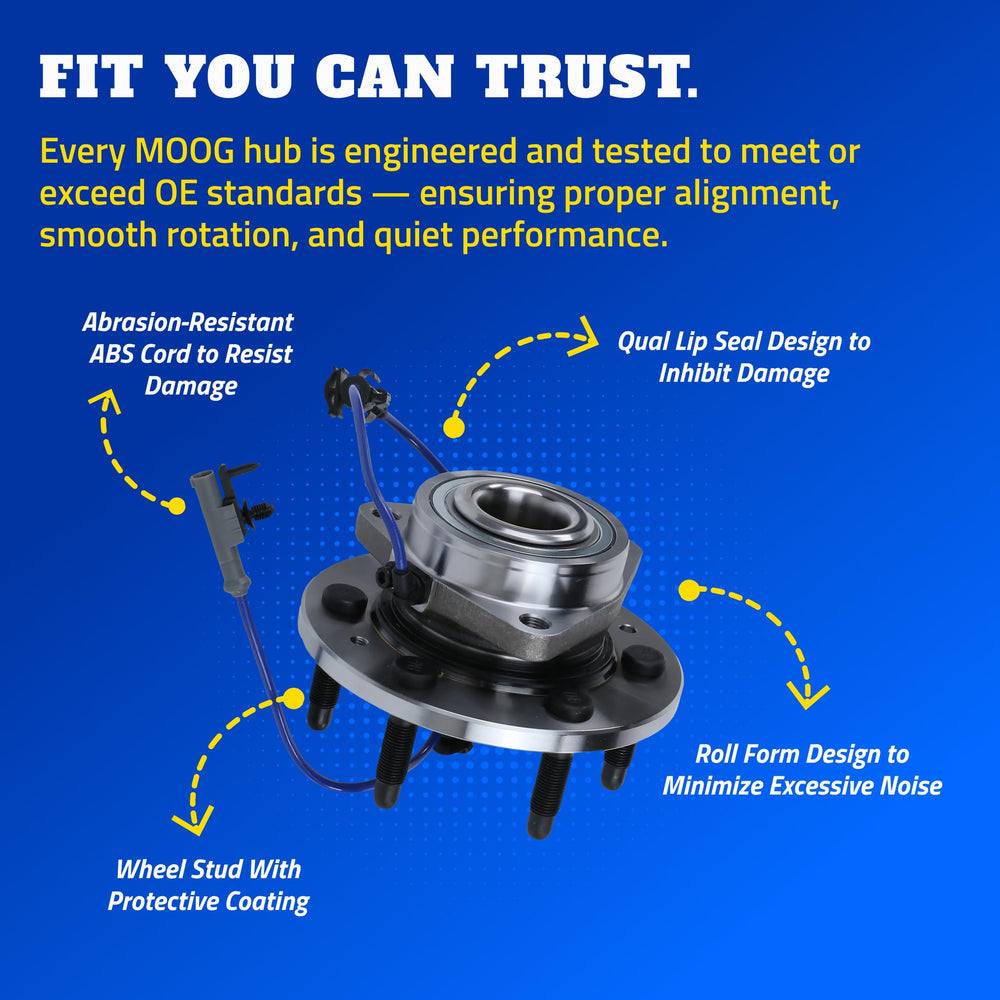MOOG rust-resistant hub with robust studs resists corrosion for long-term performance