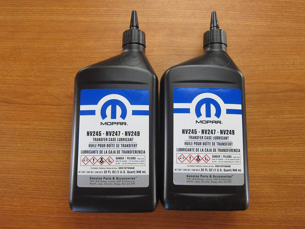 Mopar two-quarts lubricant bottle for NV245 transfer case supports smooth operation