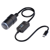 Moqidong USB-C to 12V adapter front view powering devices on the road