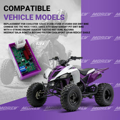 MOREV DIP-switch options illustrating engine compatibility for various 50cc–125cc models.