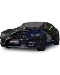 Morhept car cover for Ford Mustang custom fit to shield the vehicle outdoors.