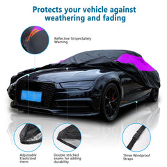 MORNYRAY car cover side view shows snug fit and wind resistance.