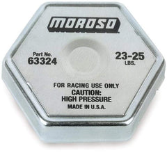 Moroso 63324 radiator cap with stainless steel spring for precise pressure control in cooling systems.