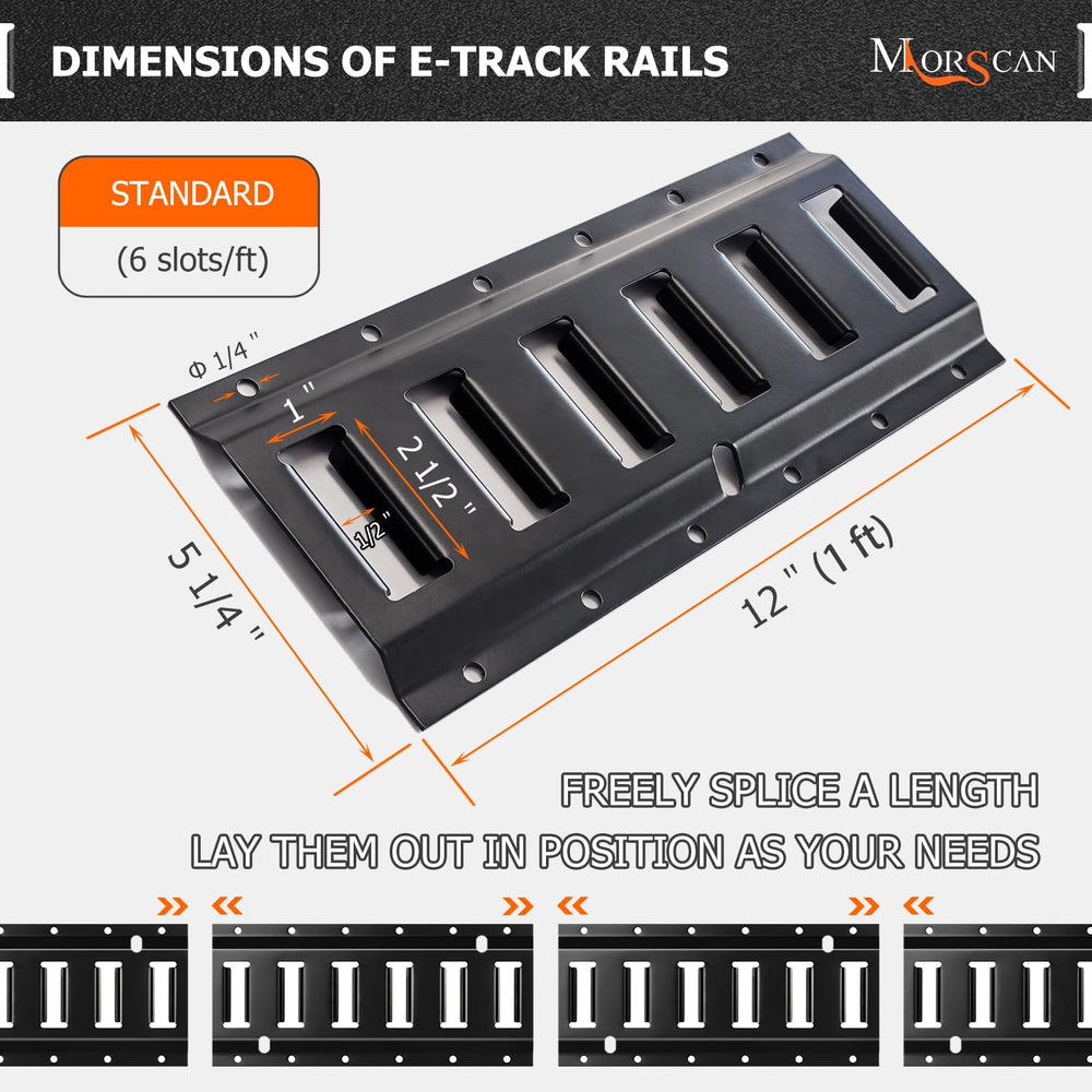 MorScan E-Track rail kit close-up shows powder-coated finish.