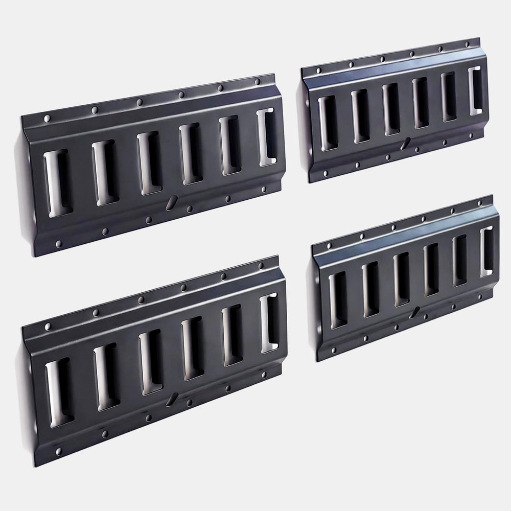 MorScan E-Track rails with weather-resistant black coating in outdoor use.