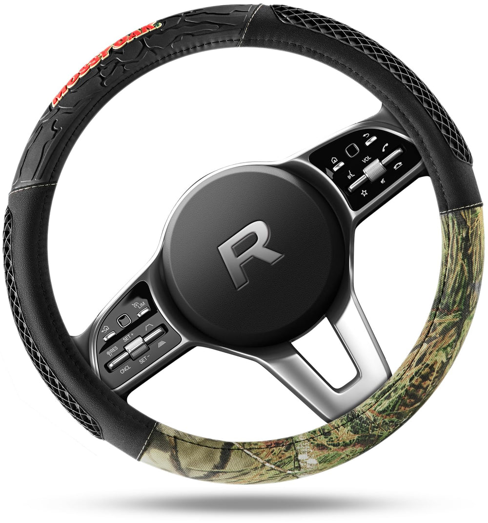 Mossy Oak camo wheel cover shows double stitching for durability.