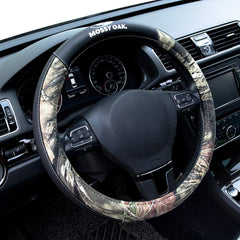 Mossy Oak camo steering wheel cover PVC leather texture for durable, premium feel.