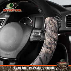 Mossy Oak camo steering wheel cover installs quickly for hassle-free protection.