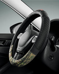 Mossy Oak camo steering wheel cover installs quickly for faster setup.
