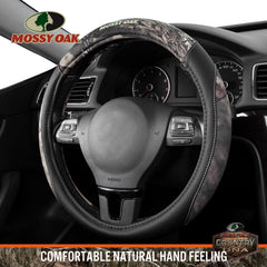 Mossy Oak camo steering wheel cover provides grip and temperature protection for hands.