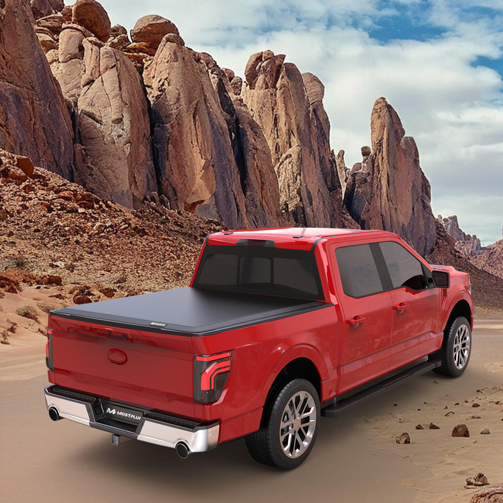 MOSTPLUS 6.5' bed cover suits compatible Ford F-150 models for reliable bed coverage.