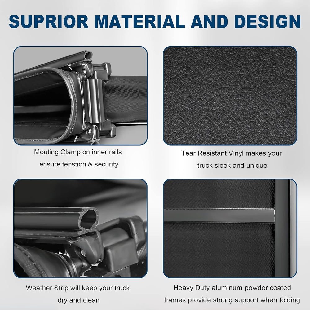 MOSTPLUS Tri Fold tonneau with quick-lock clamps for secure installation