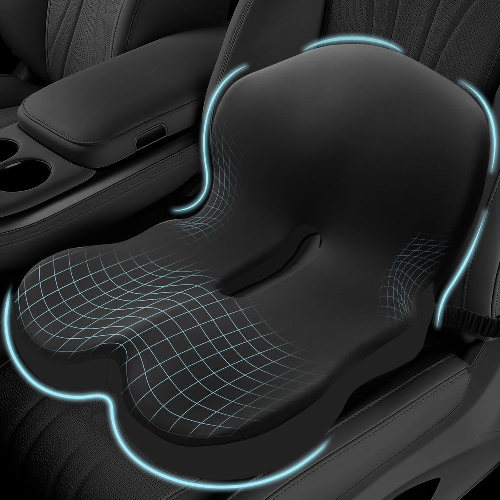 Mosxoed memory foam seat cushion with ergonomic design supports comfortable driving.