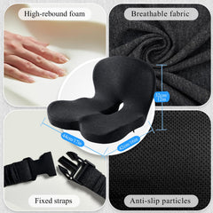 Mosxoed memory foam seat pad highlighting core comfort for long drives.