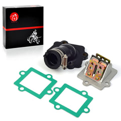 MOTO1988 Polaris intake manifold and reed valve assembly for ATV compatibility.