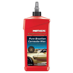 Mothers California Gold Carnauba Wax bottle pours onto paint for deep shine