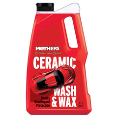 Mothers California Gold Ceramic Wash & Wax bottle front showing beading and gloss