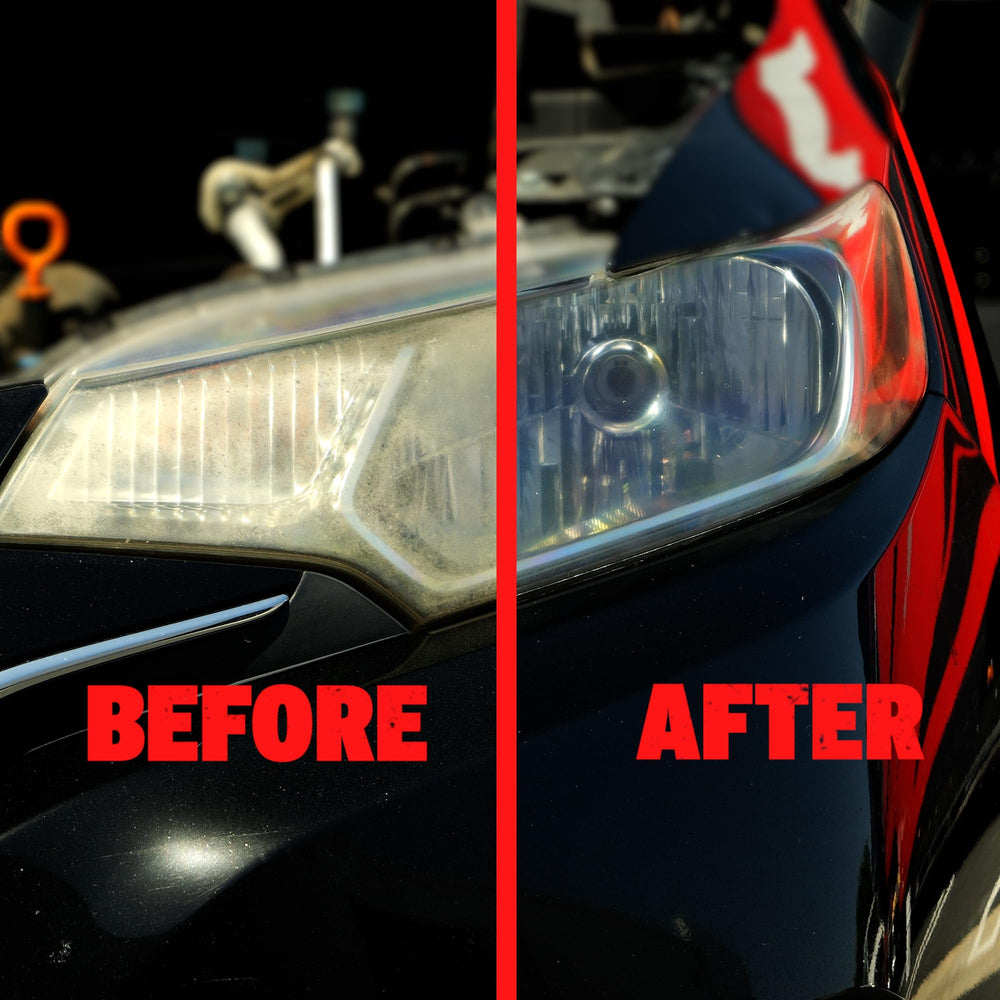 Before and after images show clearer headlights after NuLens.