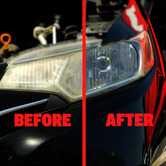 Before and after images show clearer headlights after NuLens.