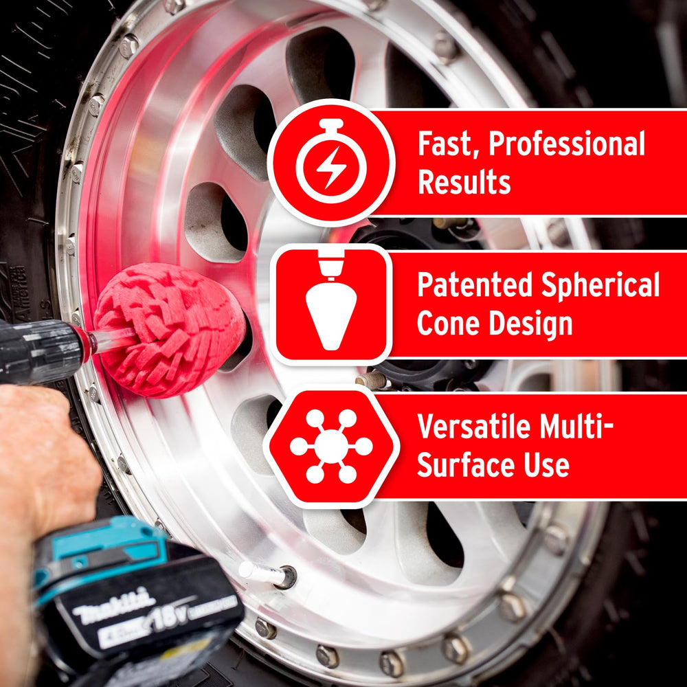 Mothers PowerCone 360 drill-powered setup delivers fast, professional polish.