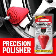 Mothers PowerCone 360 wheel guard protects edges while polishing deep contours.
