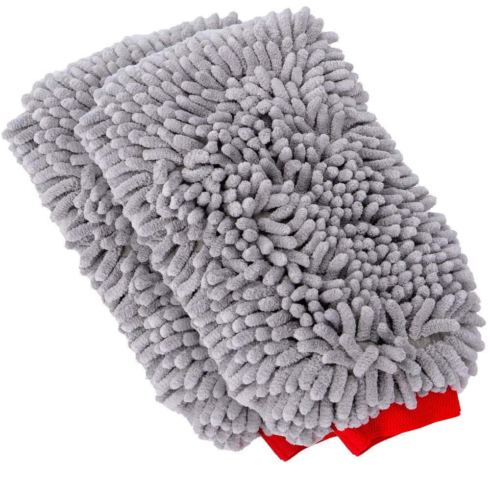 Mothers Premium Chenille Car Wash Mitt two-pack for gentle, scratch-free cleaning.